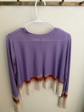 FP Movement by Free People Lilac Long-Sleeve Crop Top with Cream & Rust Hem
